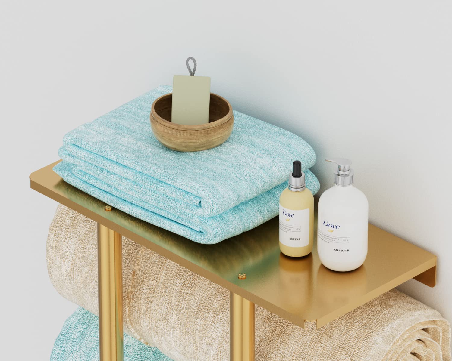 Towel Rack With Metal Shelf And 3 Hooks, Bethom Towel Racks For Bathroom Wall Mounted, Metal Gold Bath Towel Holder Storage Wall